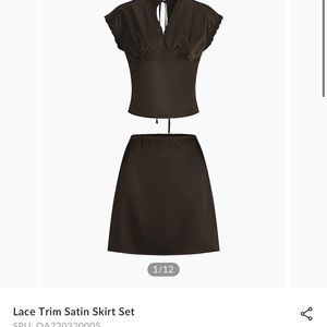 Commense BNWT - brown lace trim skirt set